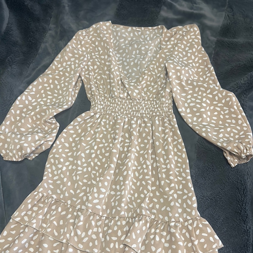 Cream dress with white dots